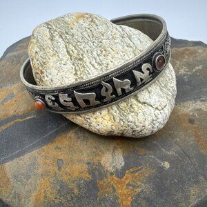 Cuff Bracelet Tibetan Nepal Compassionate Mantra Mixed Metal Adjustable Unisex
